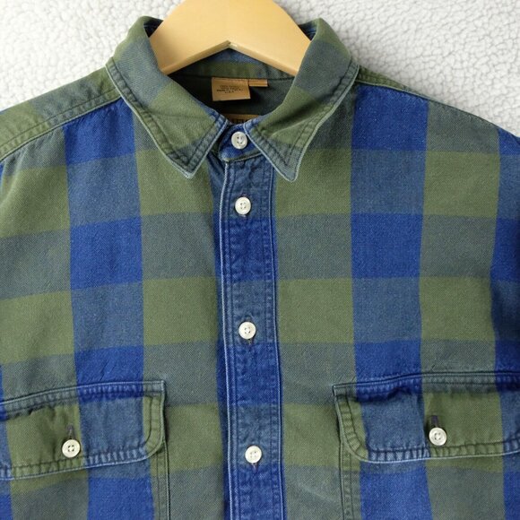 Ruff Hewn Shirt Mens Medium Green Blue Check Heavyweight Canvas Workwear Outdoor - Picture 2 of 8